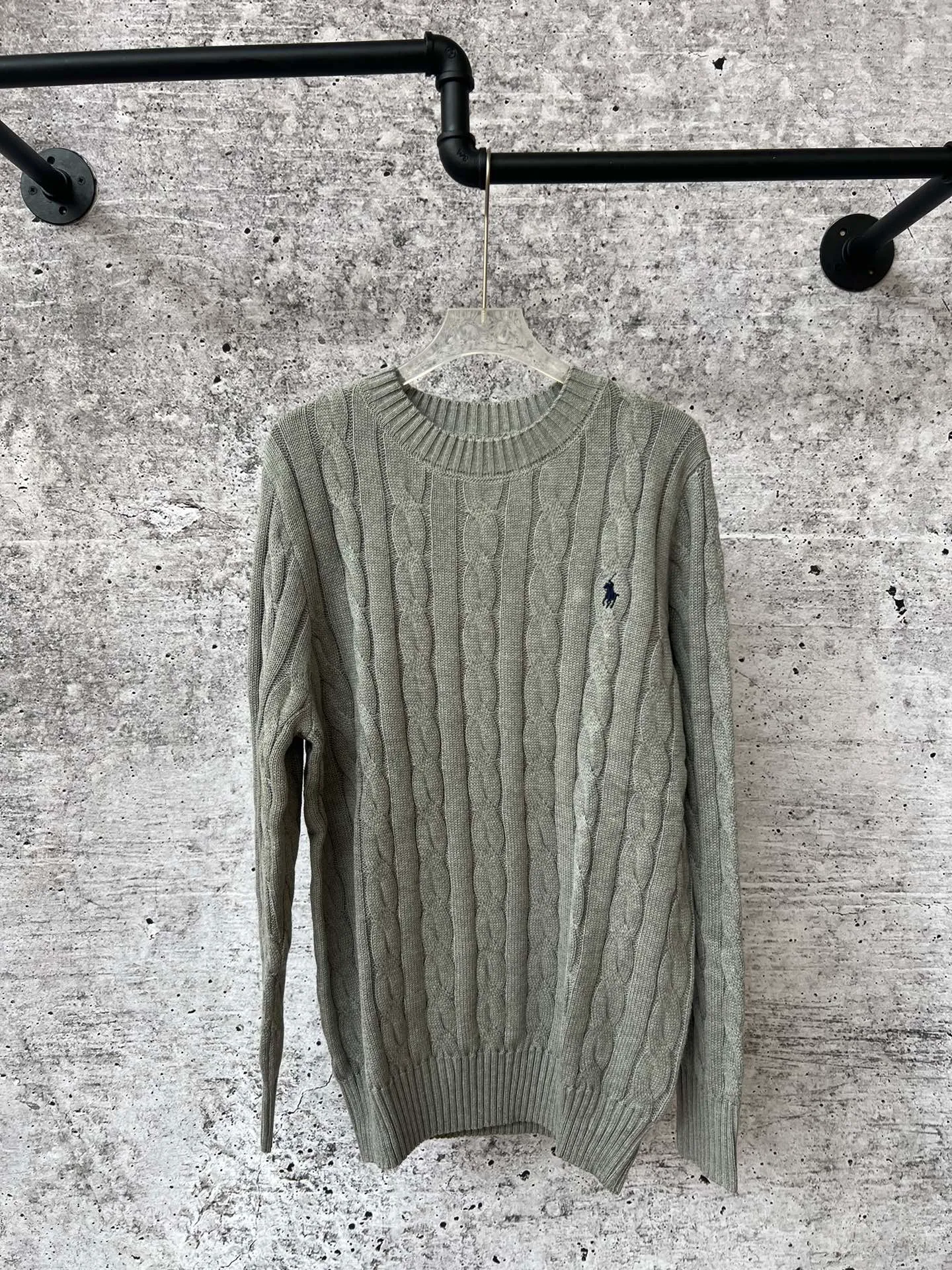 P230 Ralph Lauren men's and women's round neck rubberized sweater, made of the same pure cotton washed fabric as the original, no difference in craftsmanship details, original pony embroidery on the chest, restored one to one